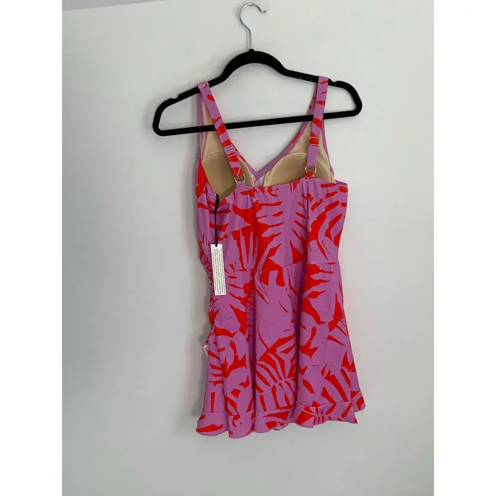 AmberNoon II by Dr. Erum Ilyas UPF 50‎ Palm Leaf Printed Wrap Swim Dress